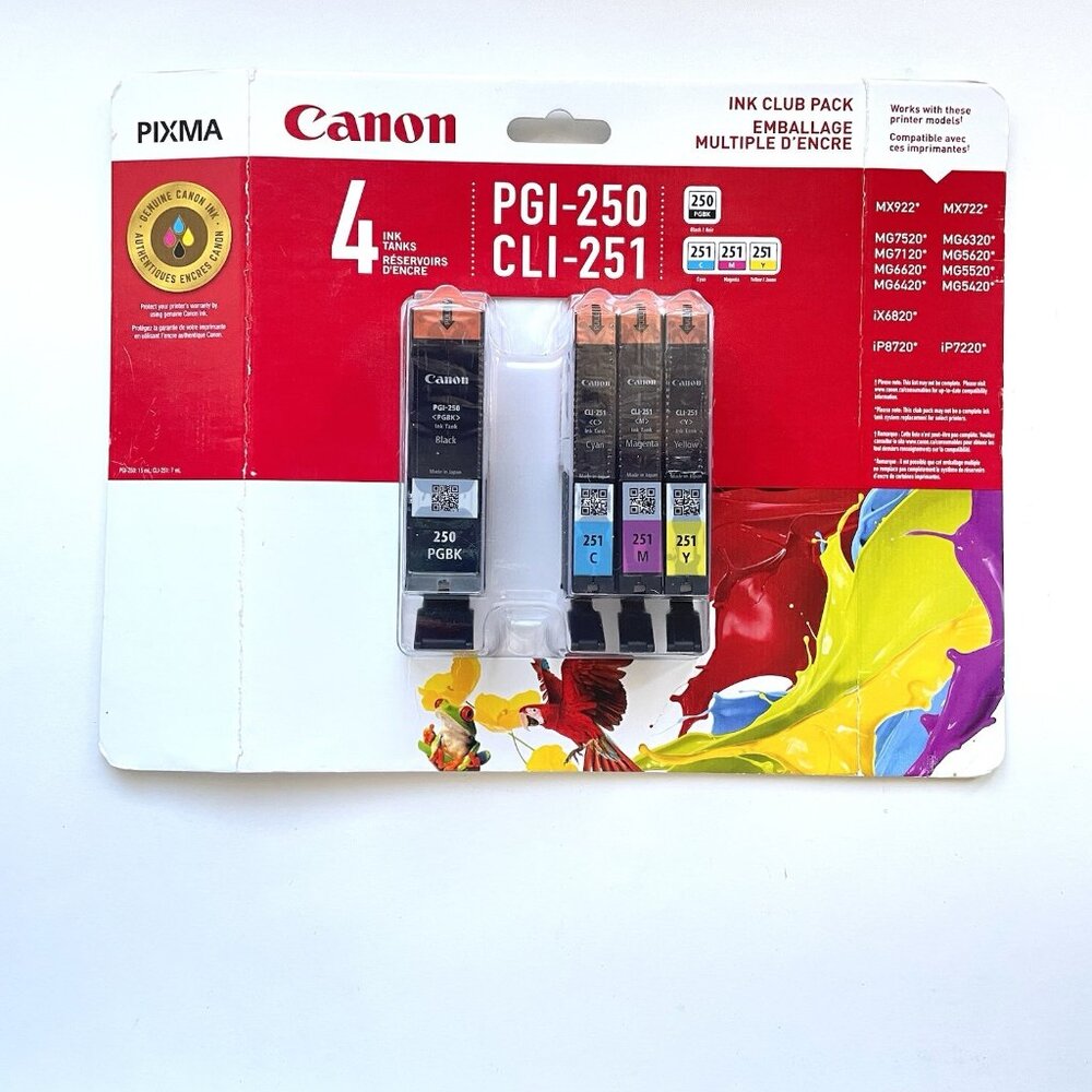 OEM Canon PGI-250 Black Ink / CLI-251 Color Ink Combo Pack New 4 Pack Printer